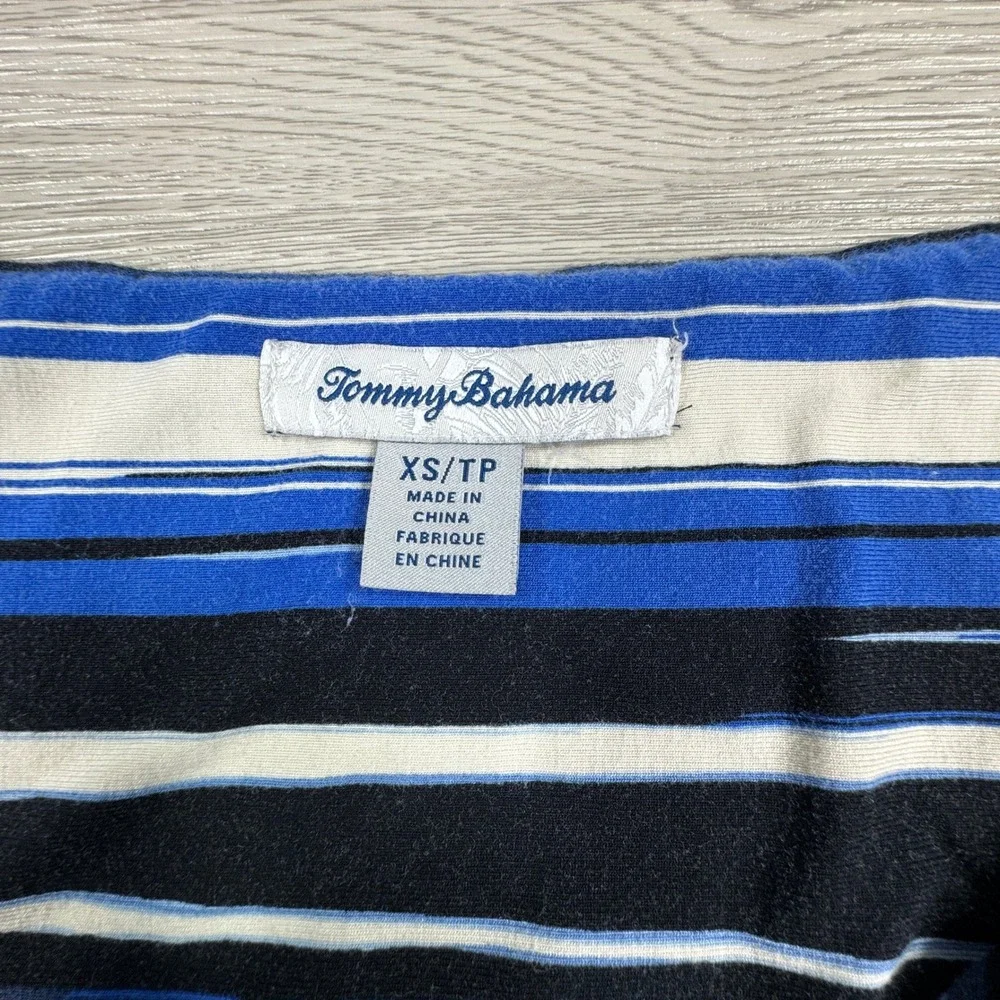 Tommy Bahama Women's Dress Ikat Stripe Blue XS Sleeveless Handkerchief Hem - Picture 7 of 8